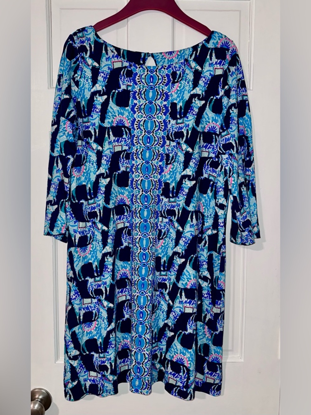 NWOT Lilly Pulitzer, Alpaca Print Pima Cotton Dress, Blue, Size Large (L) - Picture 5 of 12